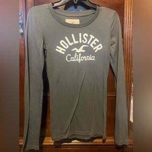 Hollister Gray Fitted Long Sleeve T-Shirt Y2K